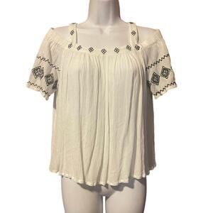 Japna Boho Cold Shoulder Flowy Bohemian Neutral Top Small